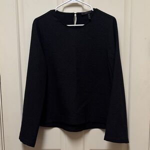 BCBGMaxAzria Black Textured Long-Sleeve Crewneck Blouse